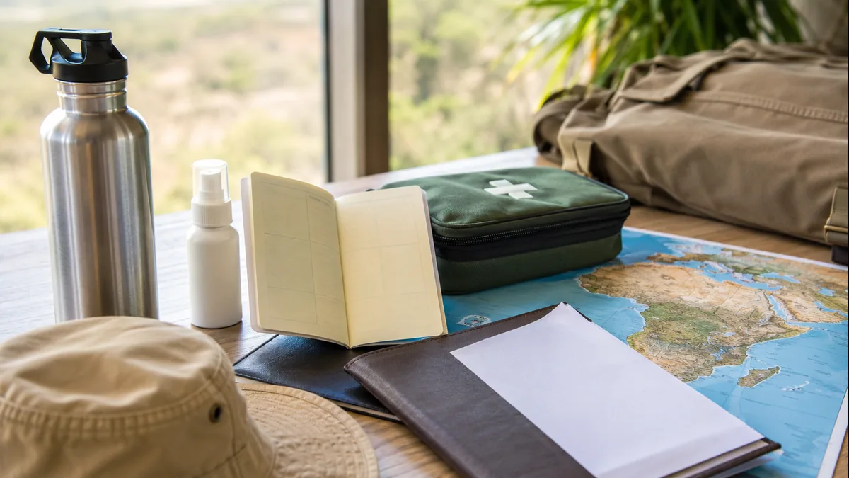 Traveller reviewing health documents before an Africa trip